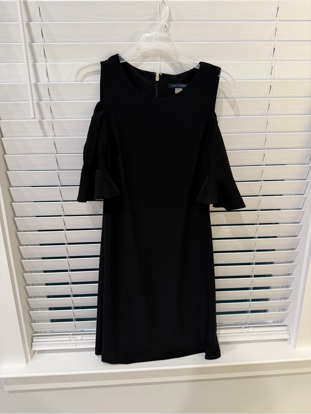 Tommy Hilfiger Cold-Shoulder Black Dress with Ruffle Sleeves